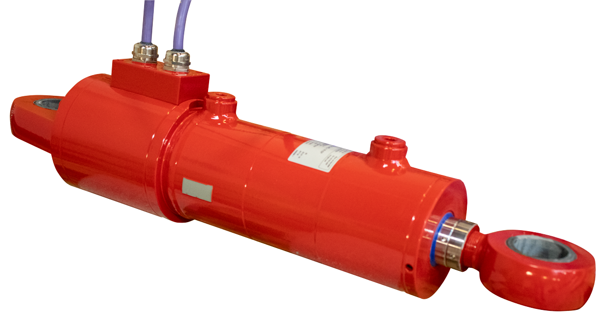 Rød cylinder med hydraulikslanger Effektiv rød hydralisk cylinder